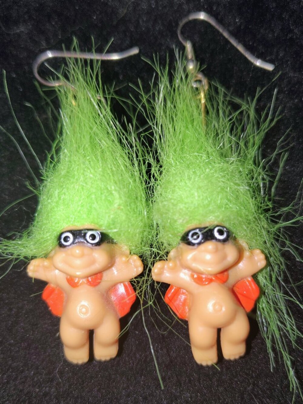 Vintage Russ Berrie Trick‑or‑Troll Superhero Masked Man Earrings – 80s/90s Troll